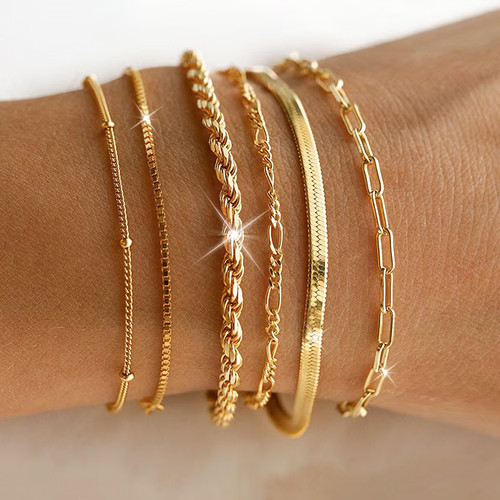 Gold bracelet stack for women - bracelet,