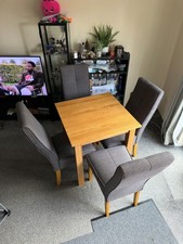 Oak Square Dining Table with 4 Grey Chairs - Dining Table Set
