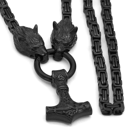 Viking mjolnir necklace black - necklace,