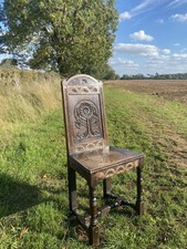 Victorian Arts Crafts Oak Hall Chair Antique Gothic Kitchen Dining Bedroom Chair