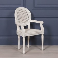 French Chateau Style Louis Chic Off White Rattan Dining / Bedroom Arm Chair