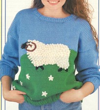 Ladies Jumper With A Sheep On - Knitting Pattern 4.5 + 5.5mm Pins 32-40 inch