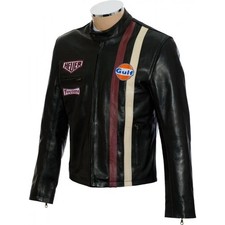 Men Steve McQueen Style driver Heuer Motorbike Genuine Black Real Leather Jacket
