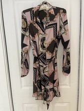 Beautiful Pink Chain Link Dress. Tie Belt. Size 10. VGC 