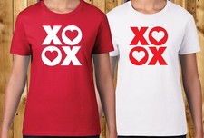 XO OX Hearts T-Shirt - Valentine's Hugs Kisses Love Mens Ladies Sizes Red White