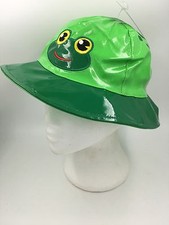 UNISEX FROG GREEN RAIN HAT PVC PLASTIC BUCKET STYLE SHOWERPROOF HWC1759 BNWT