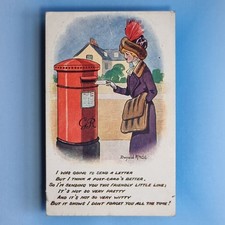 Comic Postcard 1916 Donald McGill Red Post Box Elegant Lady Fur Muff Hat
