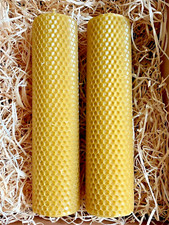 2x Hand Rolled Pillar Beeswax Table Church Altar Candles Long Burn Time 20 x 5cm