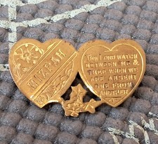 PIN BADGE Vintage Mizpah Hearts Gold Tone