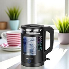 1.7L Electric Kettle 1500W Black Glass Kettles Blue LED Keep Warm Kitchen Home
