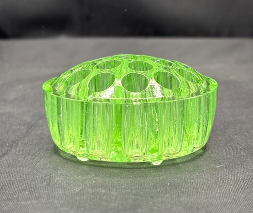 Uranium glass flower frog - glass,