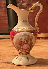 Limoges porcelain ewer with Fragonard courting scene – mid-20th century, France