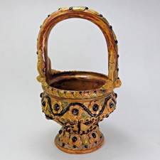 ANTIQUE SLIPWARE ART POTTERY BASKET WITH HANDLE