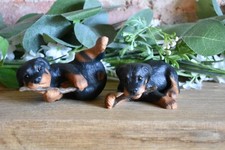 Vintage North Light X 2 Rottweiler Puppies Ornament Figures Dog Shelf Sitter (K)