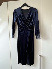 Navy Velvet Zara Dress With Lace Cuffs, New Without Tags, Winter Party, Size S