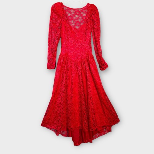 Vtg gown red lace - vtg, prom