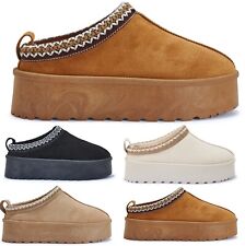 WOMENS LADIES PLATFORM WARM SLIP ON IN OUT DOOR SNUGG FAUX FUR SLIPPERS BOOTS