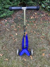 Mini Micro Scooter 3 Wheel T-Bar Handle Blue Orange With Heel Brake 2-5 Years GC