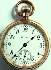 ??SUPERB, GOLD PLATED HAMILTON, GR:974, 16s, 17Js OPEN FACE POCKET WATCH,FWO?