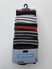 M & S MARKS AND SPENCER Men's Cotton Rich Socks 5 PAIRS Multi Grey Stripe Mix