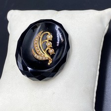 Victorian 9ct Gold Onyx And Seed Pearl Lily Of The Valley Brooch 
