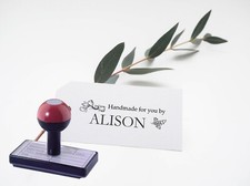 PERSONALISED FEATHER LEAF RUBBER STAMP, HANDMADE BY YOUR NAME, BUSINESS, CARDS