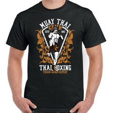MUAY THAI T-SHIRT UFC MMA Martial Arts Training Top Gym TIGER Gloves Fighter Tee