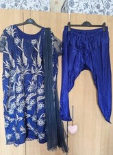 Blue Indian Salwar kameez UK Size 20-22 pearl Dupatta Christmas party 
