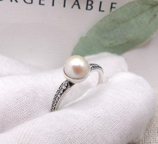 ❤️Genuine Pandora Elegant Beauty Pave Pearl Ring S925 ALE Size 58❤️