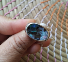 Australian Boulder Opal Natural Stone Sterling Silver Ring Handmade