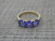 Stunning 9ct Yellow Gold Natural 1.50ct Tanzanite Three Stone Ring UK Size J