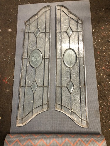 Pair reclaimed leaded glass - pair, of