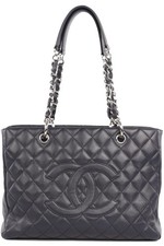 CHANEL NAVY 2008-2009 GRAND SHOPPING GST CAVIAR LEATHER TOTE BAG