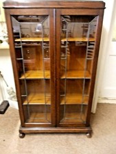 MAHOGANY BOOKCASE- with leaded glass doors