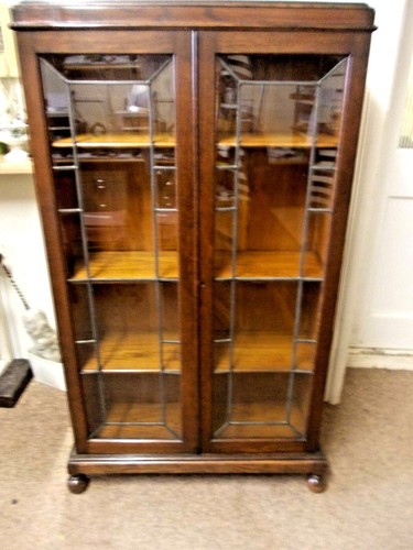 Oak bookcase with leaded - oak, bookcase-