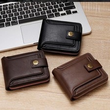 Mens Leather Zip Around RFID Blocking Wallet Credit Card Id Coin Holder Wallets