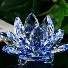 Glass Craft Decor Candlestick Tea Light Candle Crystal Lotus Flower Holder