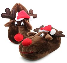 Mens Christmas Reindeer Slippers Novelty Festive Character Plush House Shoes
