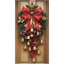 180*90cm Christmas Bells Wreath Door Cover Decoration Cloth