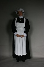 Black And White Long Victorian Maid Pinny & Hat Mop Costume Fancy Dress 14 Aprox