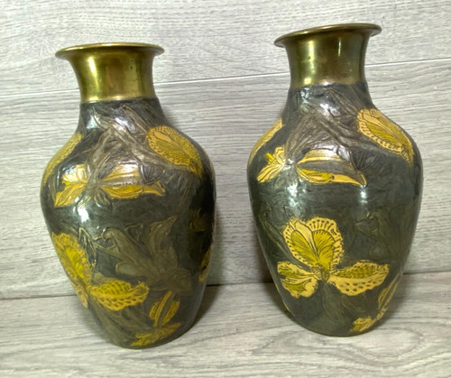 Pair vintage cloisonné brass - cloisonné,