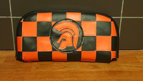 Orange black check trojan - orange/,