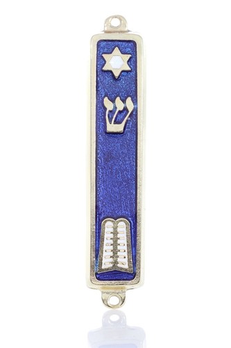 Silver plated mezuzah blue - silver,