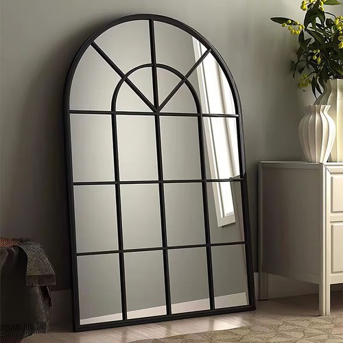 Large iron arch mirrors window - mirrors,