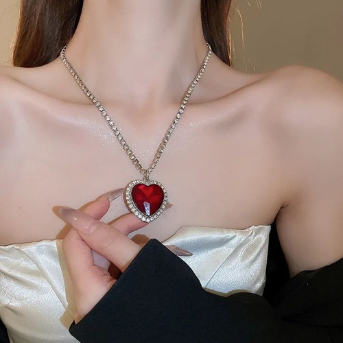 Red heart stone pendant 925 - red,