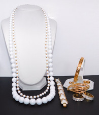 Vintage MONET NAPIER + White & Gold Tone Jewelry Lot Necklaces Earrings ++