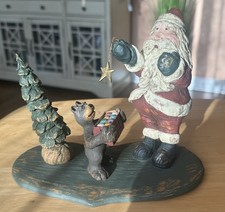 American Chestnut Folk Art Santa, Bear, Tree & Balls Wood 1999 "Deck The Halls"