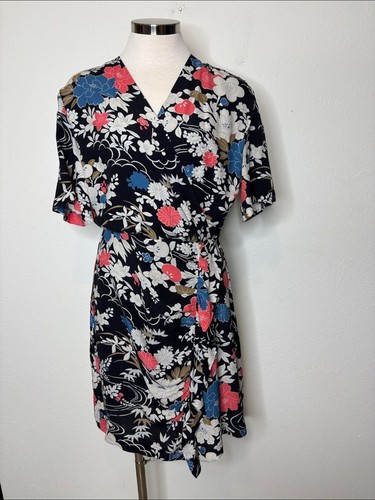 Navy floral wrap mini dress - wrap,