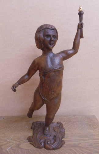 Wood carving cherub statue - wood,