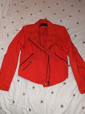 Zara Womens jacket M 10 Red Studded Biker Coat Nwot Stunning Bright New Ladies 